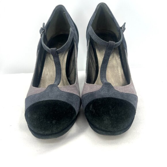 Boden Suede Black Gray T-Strap Heeled Pumps Women's Size 39 US 8 - Picture 6 of 10